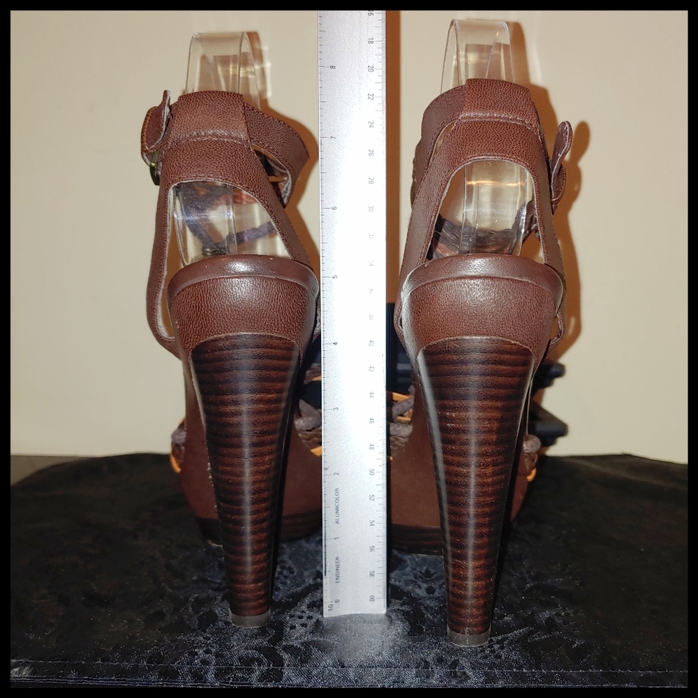 Aldo Brown Heeled Platform Sandals - Picture 5 of 13